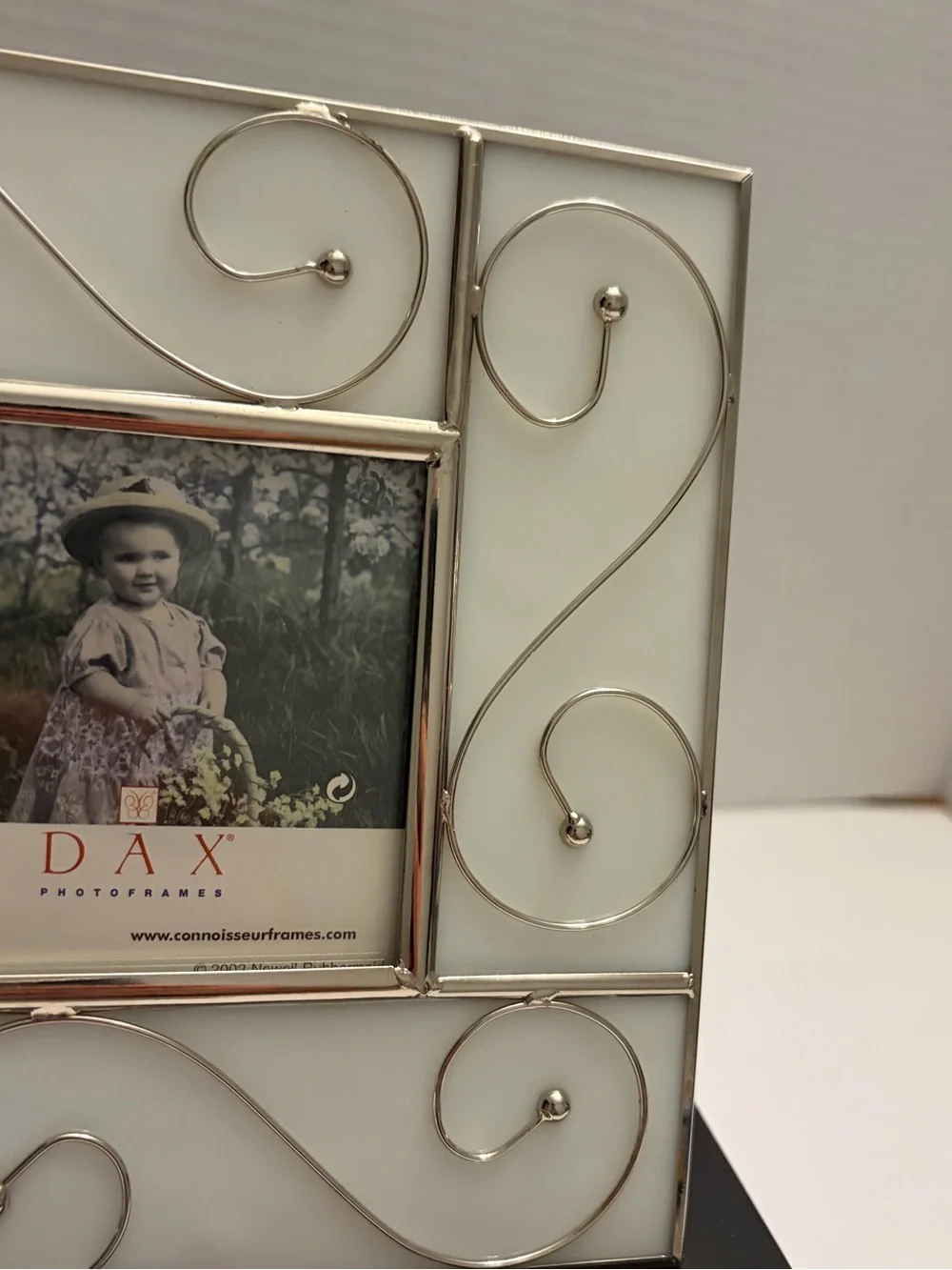 VintDAX Silver Metal & Glass Scroll Square 3x3 Freestanding Tabletop Photo Frame